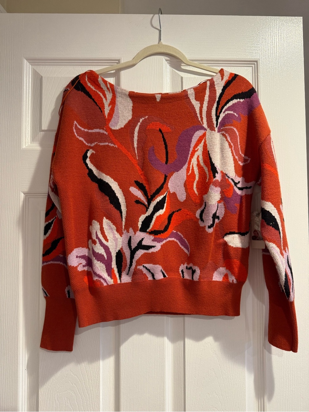 Anthropologie Red Floral Off-the-Shoulder Sweater